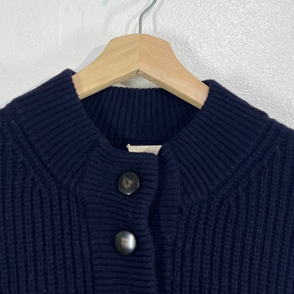 Sezane Jacob Jumper Small Navy Blue Merino Wool Button Henley Mock Neck Sweater - Picture 7 of 11